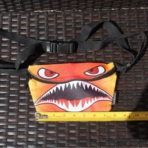 Orange Shark-Face Kids Waist Bag with Adjustable Black Strap